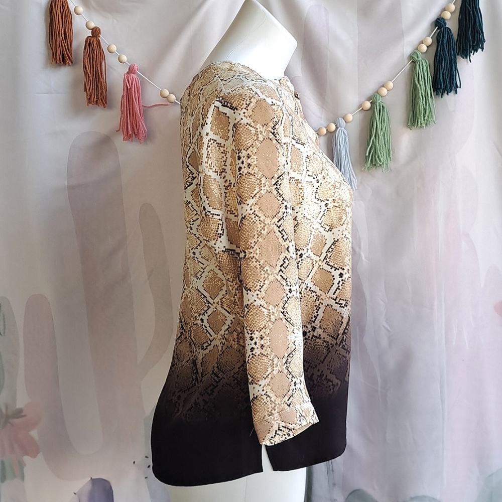 Nwot Tan Ombre Python Pattern Blouse Investments Petite Small - Office Workwear - Picture 4 of 8
